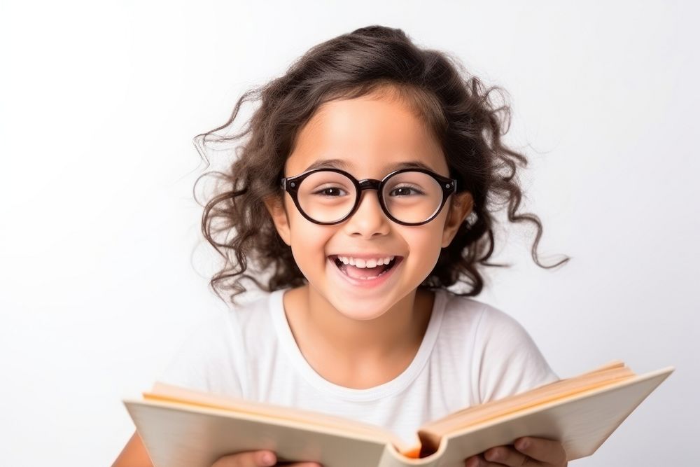 Glasses smile child book. AI generated Image by rawpixel.