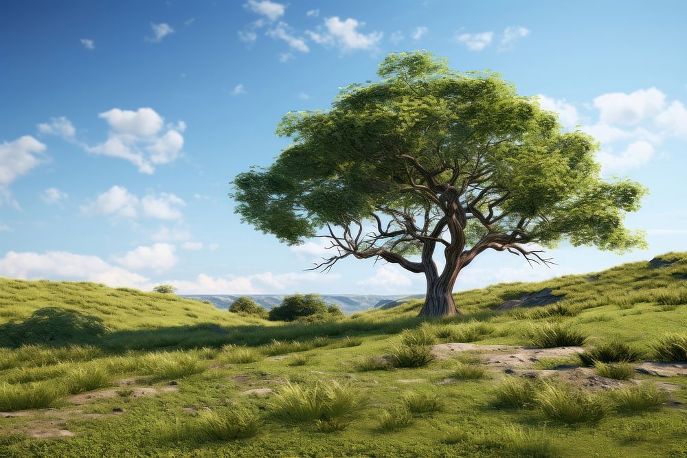 Tree landscape grassland outdoors. AI generated Image by rawpixel.