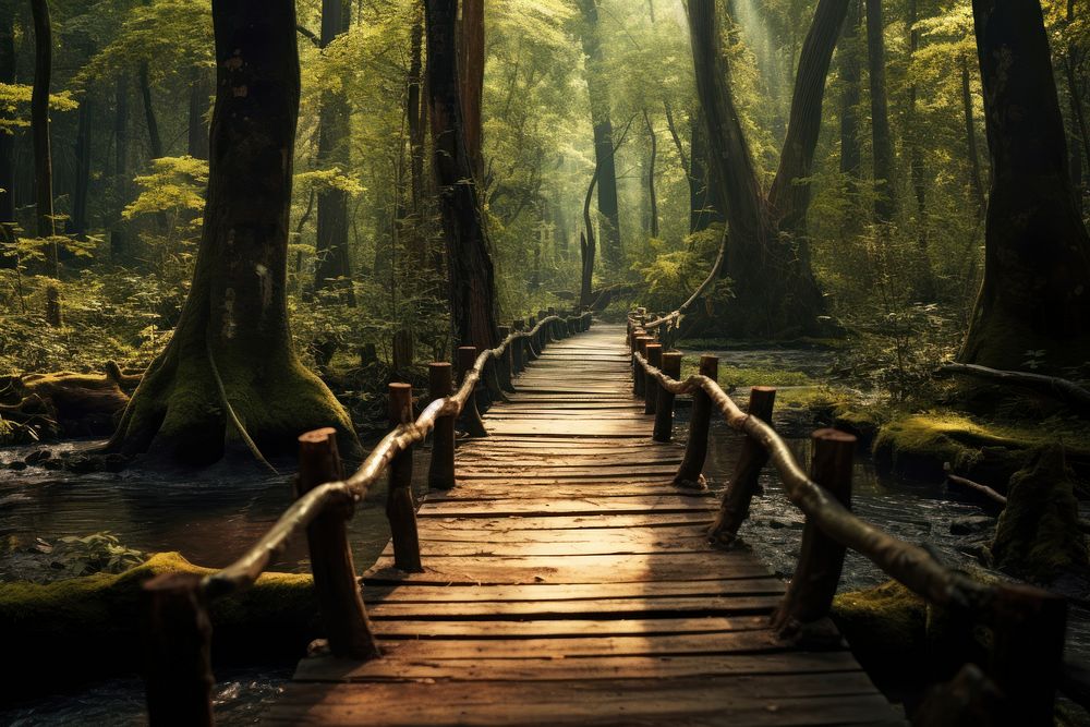 Wood boardwalk outdoors nature. AI generated Image by rawpixel.