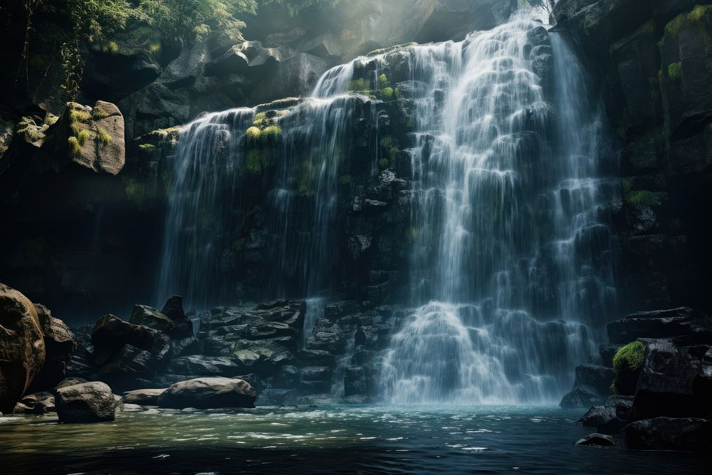 Waterfall outdoors nature watercourse. AI generated Image by rawpixel.