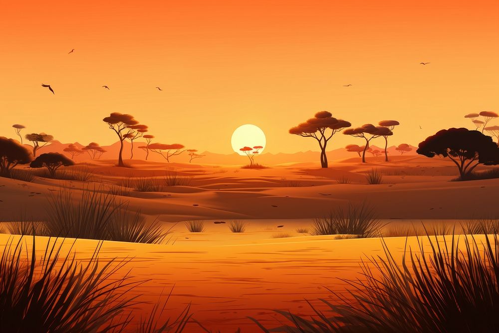Landscape outdoors savanna sunset. AI generated Image by rawpixel.