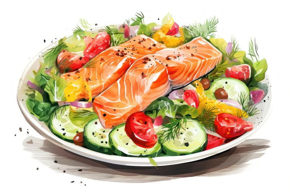 Salmon seafood salad plate. AI generated Image by rawpixel.
