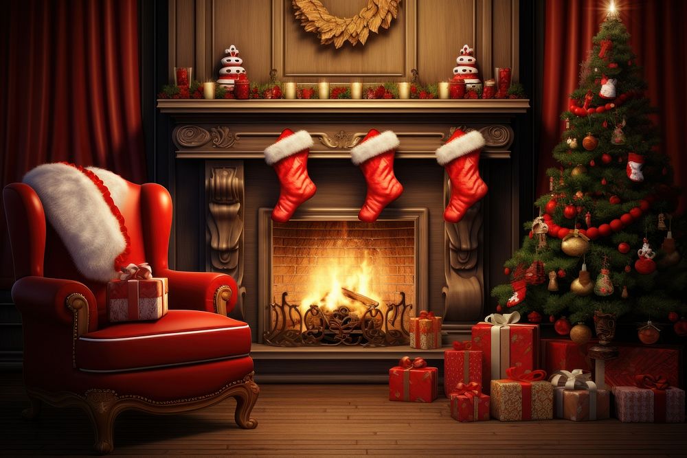 Fireplace christmas furniture chair. 