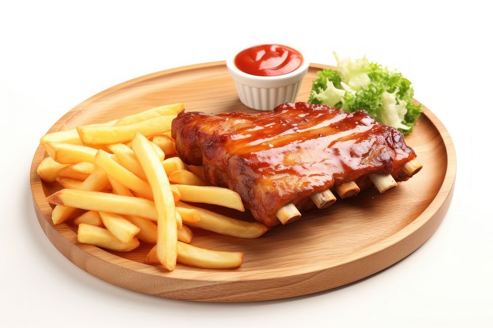 Pork ketchup plate fries. AI generated Image by rawpixel.