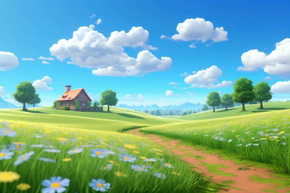 Field sky landscape grassland. AI generated Image by rawpixel.