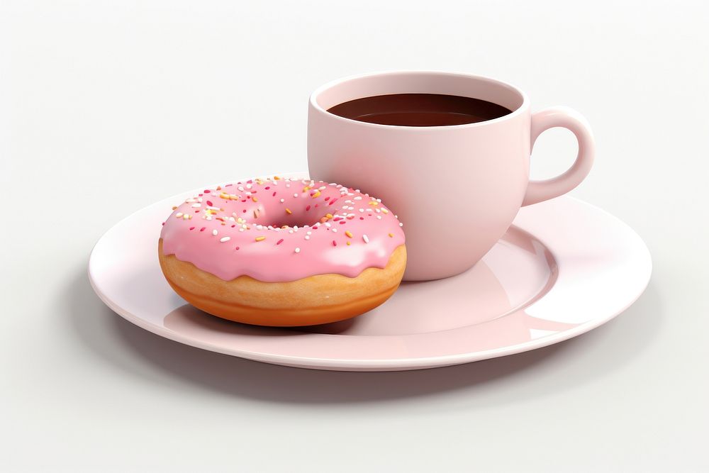 Coffee donut plate drink. 