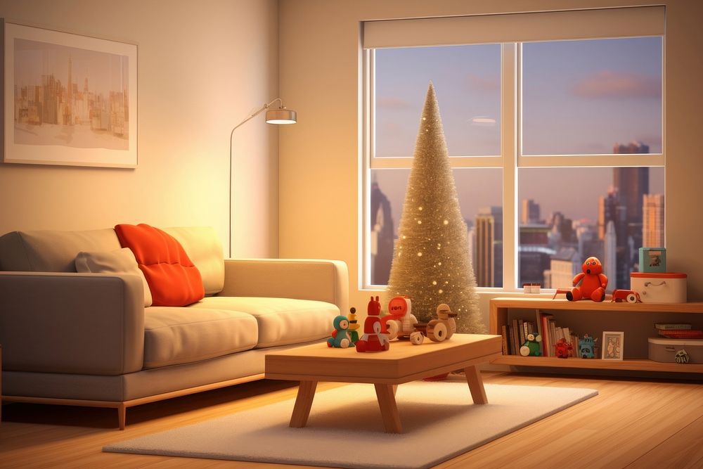 Room architecture furniture christmas. AI generated Image by rawpixel.