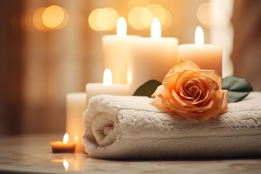 Candle lighting flower towel. 