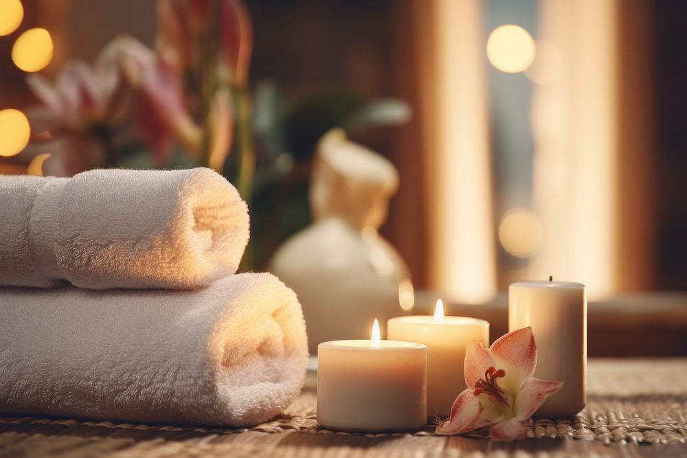 Candle lighting towel spa. AI generated Image by rawpixel.