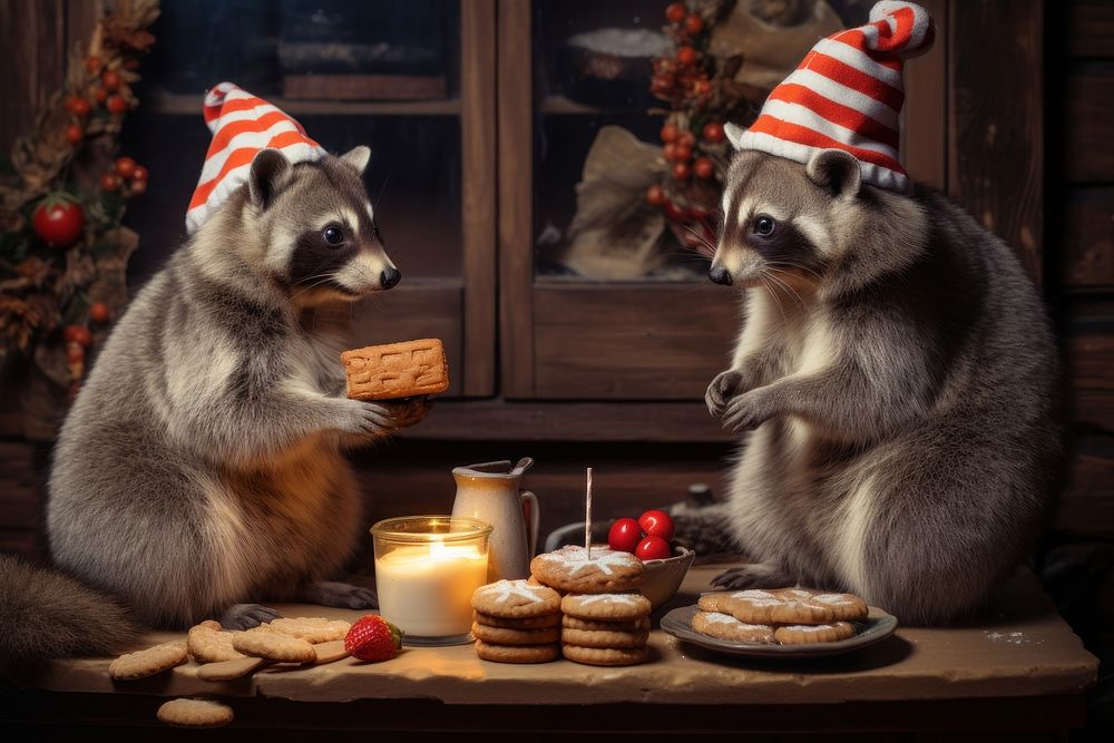 Christmas raccoon mammal animal. AI generated Image by rawpixel.