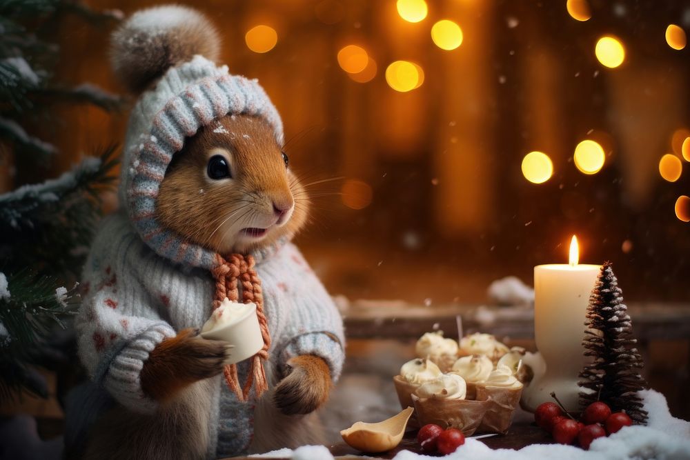 Christmas squirrel rodent mammal. AI generated Image by rawpixel.