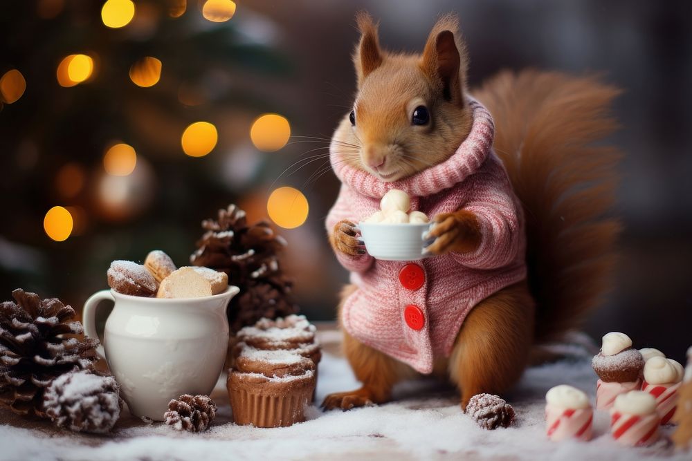 Christmas squirrel dessert mammal. AI generated Image by rawpixel.