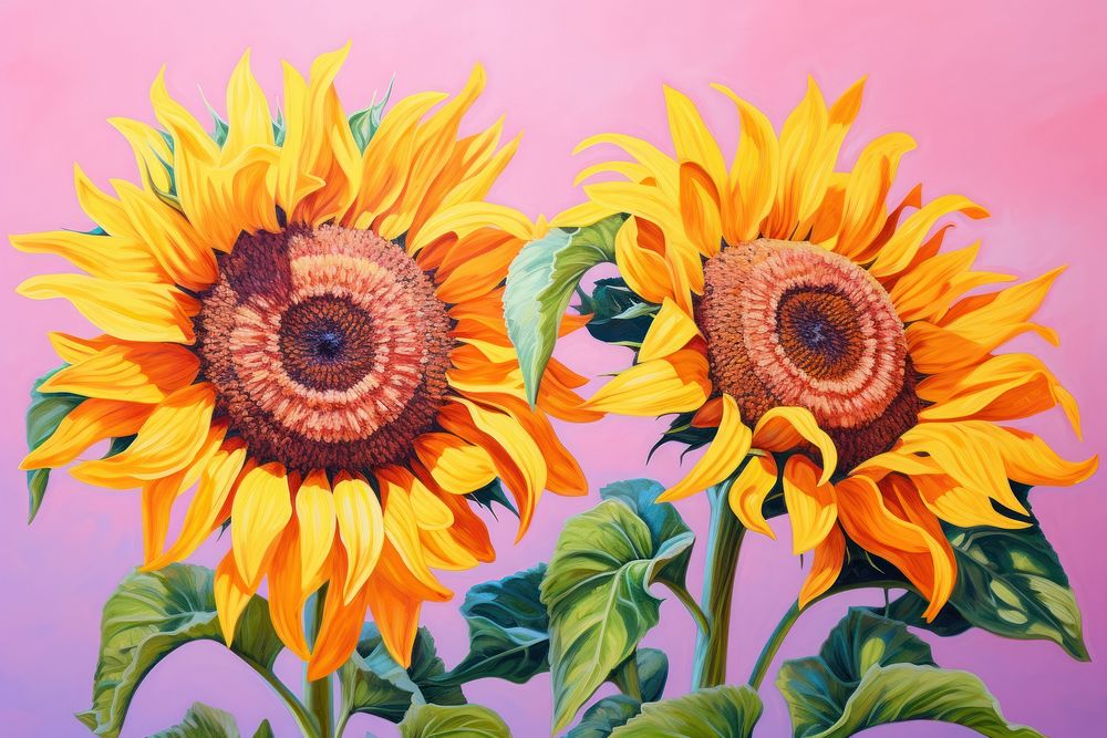 Sunflower painting plant pink. 