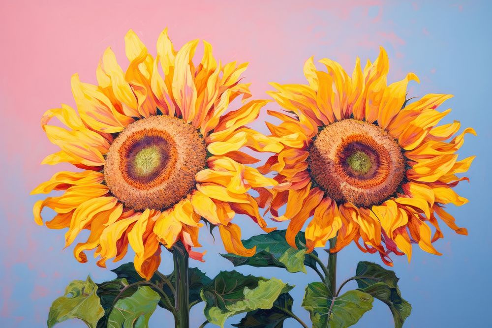 Sunflower painting plant inflorescence. AI generated Image by rawpixel.