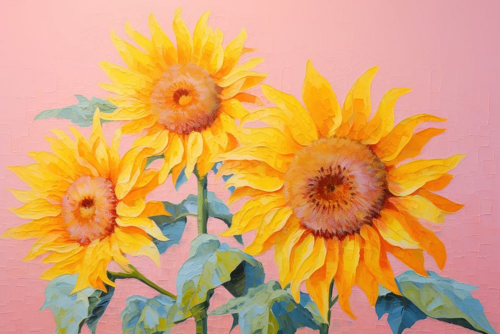 Sunflower painting plant pink. AI generated Image by rawpixel.