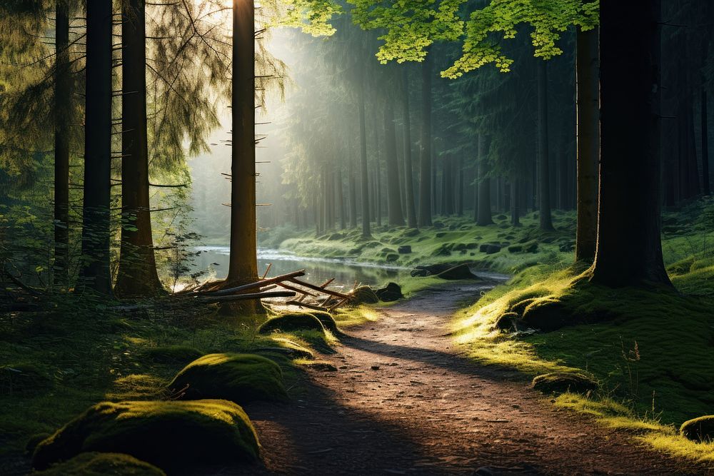 Landscape forest sunlight woodland. AI generated Image by rawpixel.