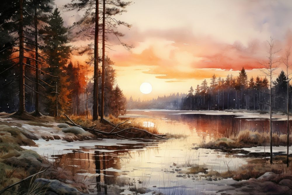 Landscape forest outdoors painting. AI generated Image by rawpixel.