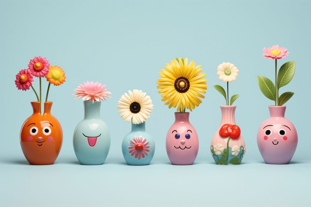 Flowers vases filled cartoon plant. AI generated Image by rawpixel.