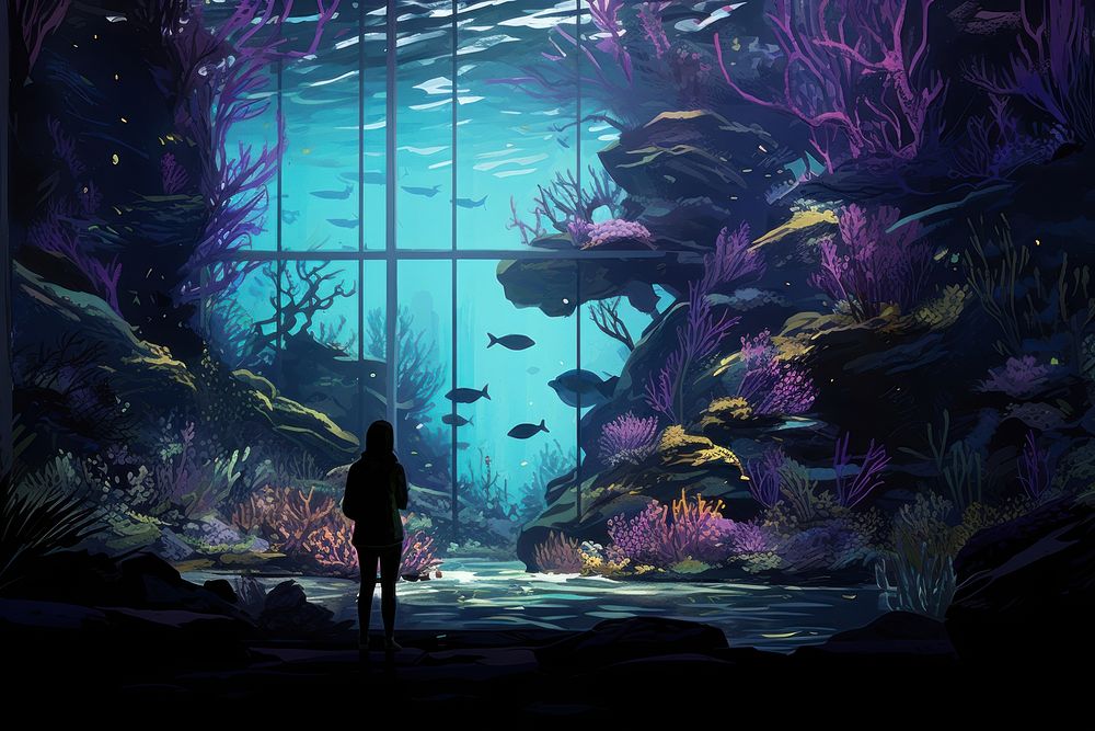 Fish sea aquarium nature, digital paint illustration.