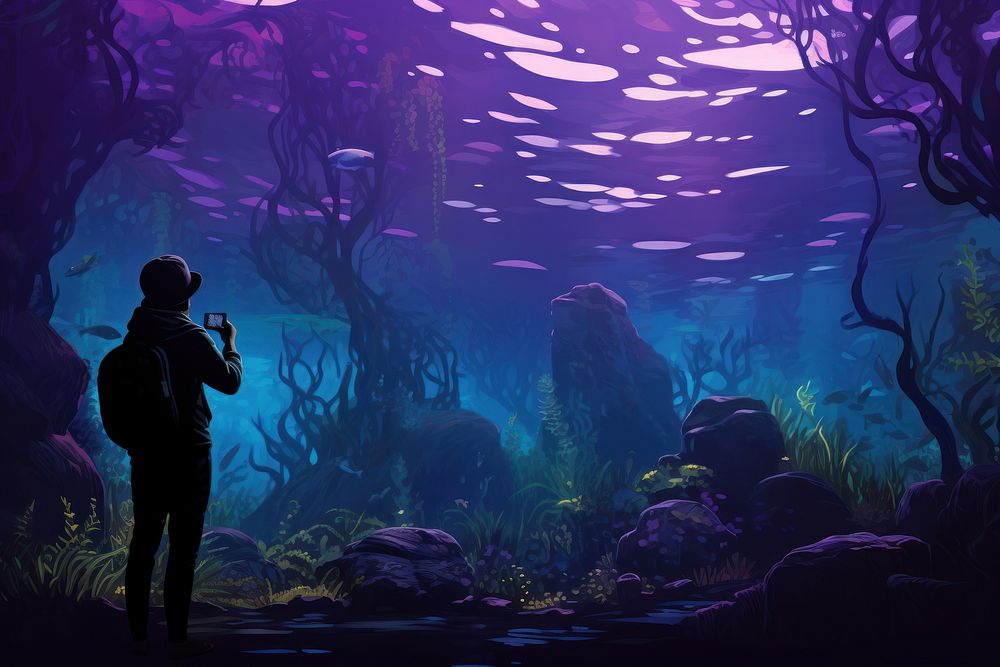 Fish sea aquarium, digital paint illustration. AI generated image