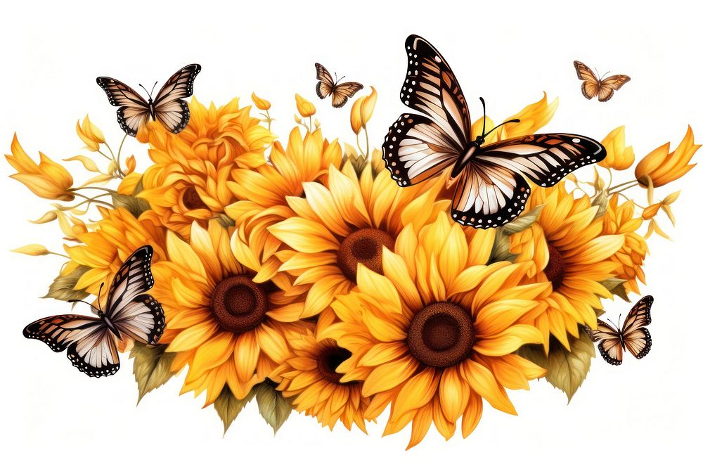 Sunflower butterfly insect plant. AI generated Image by rawpixel.