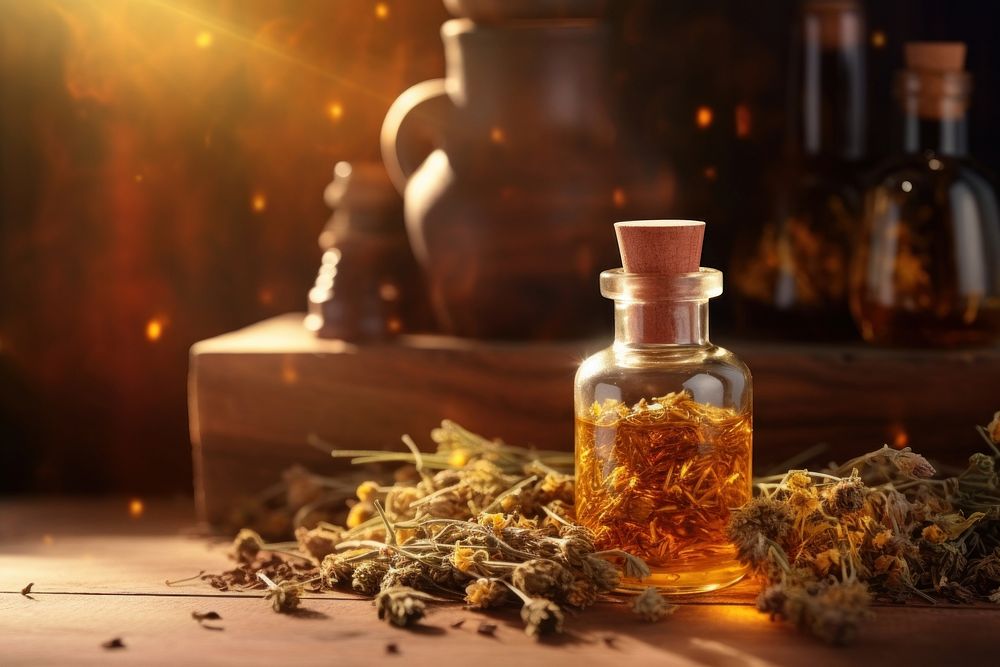 Lighting perfume bottle herb. 