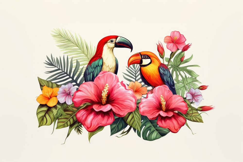 Flower bird graphics plant. AI generated Image by rawpixel.