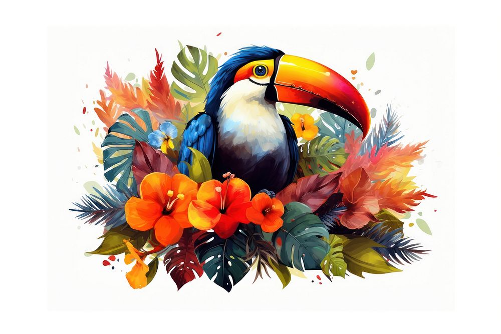 Bird graphics toucan flower. AI generated Image by rawpixel.