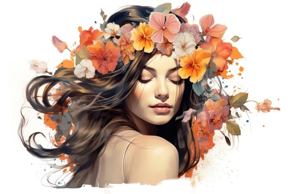 Flower painting portrait female. AI generated Image by rawpixel.