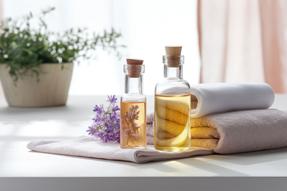Perfume bottle table towel. AI generated Image by rawpixel.