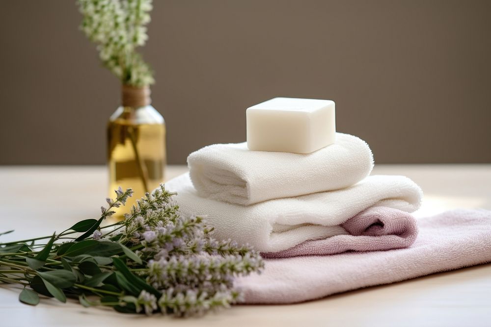 Towel table white freshness. AI generated Image by rawpixel.