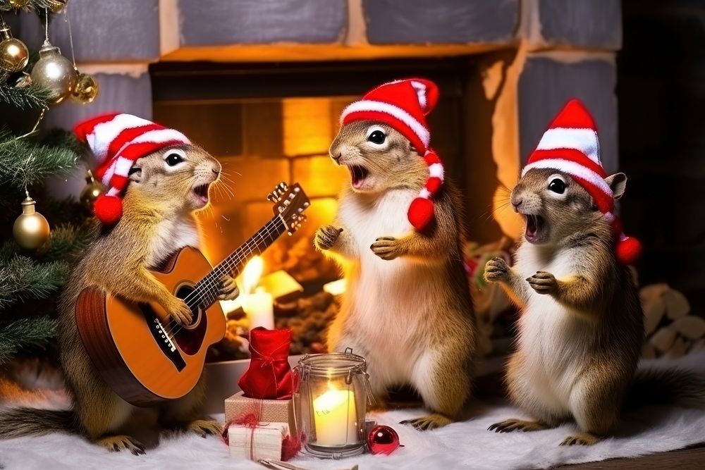 Christmas squirrel guitar mammal. AI generated Image by rawpixel.