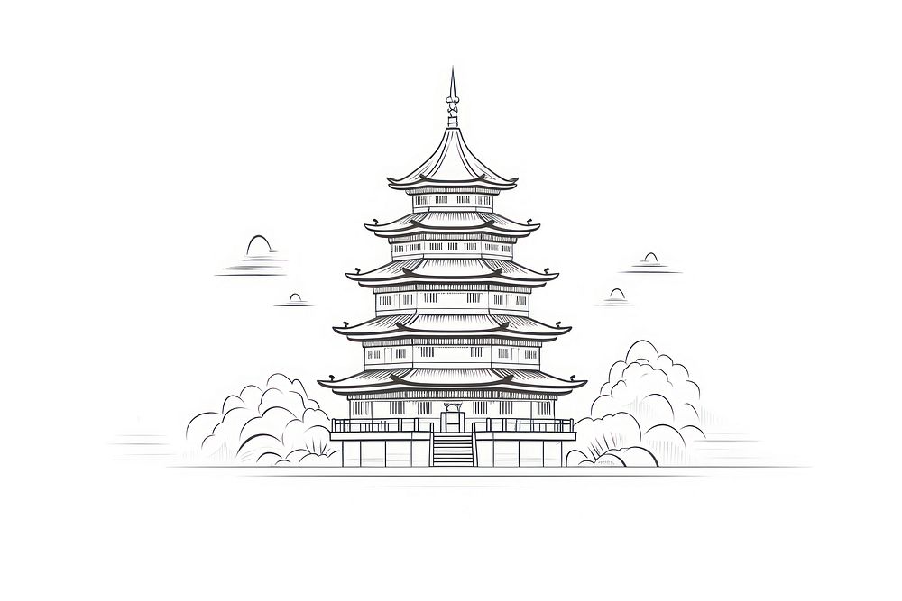 Pagoda architecture building drawing. AI generated Image by rawpixel.