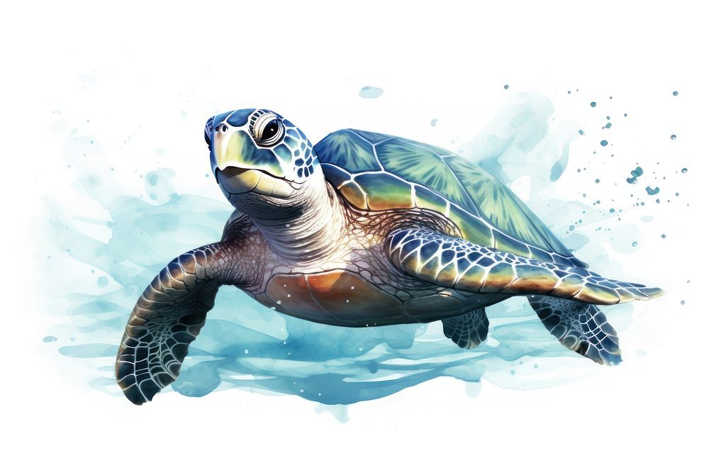 Sea turtle, digital paint illustration. AI generated image