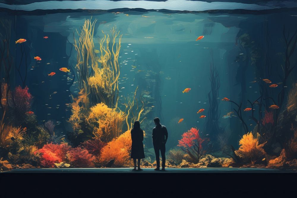 Fish sea aquarium outdoors, digital paint illustration. AI generated image