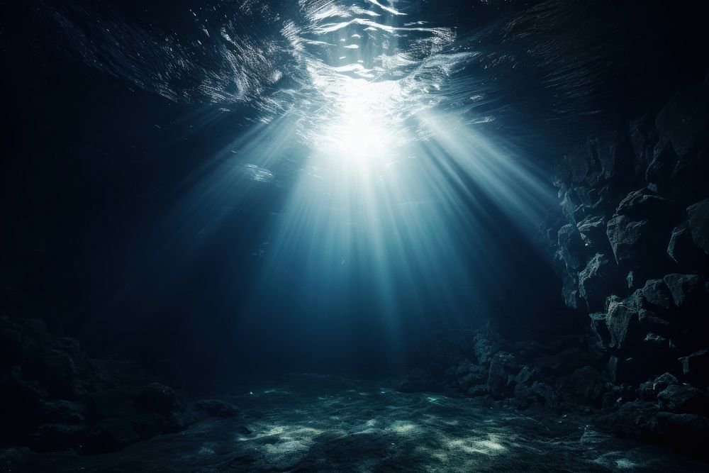Underwater light sunlight outdoors, digital paint illustration. AI generated image