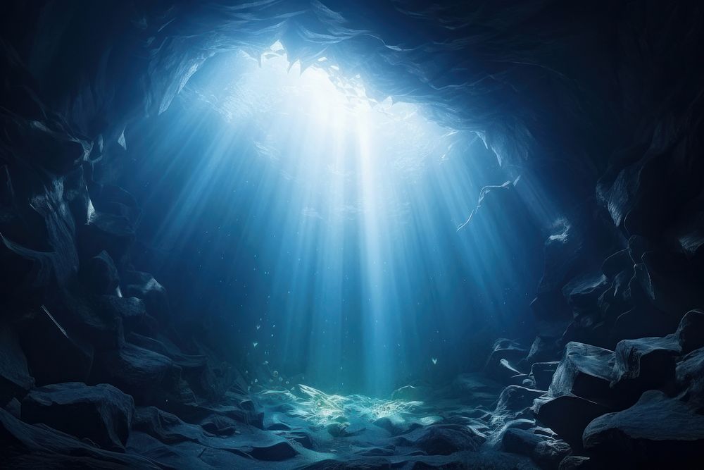Underwater light sea nature, digital paint illustration. AI generated image