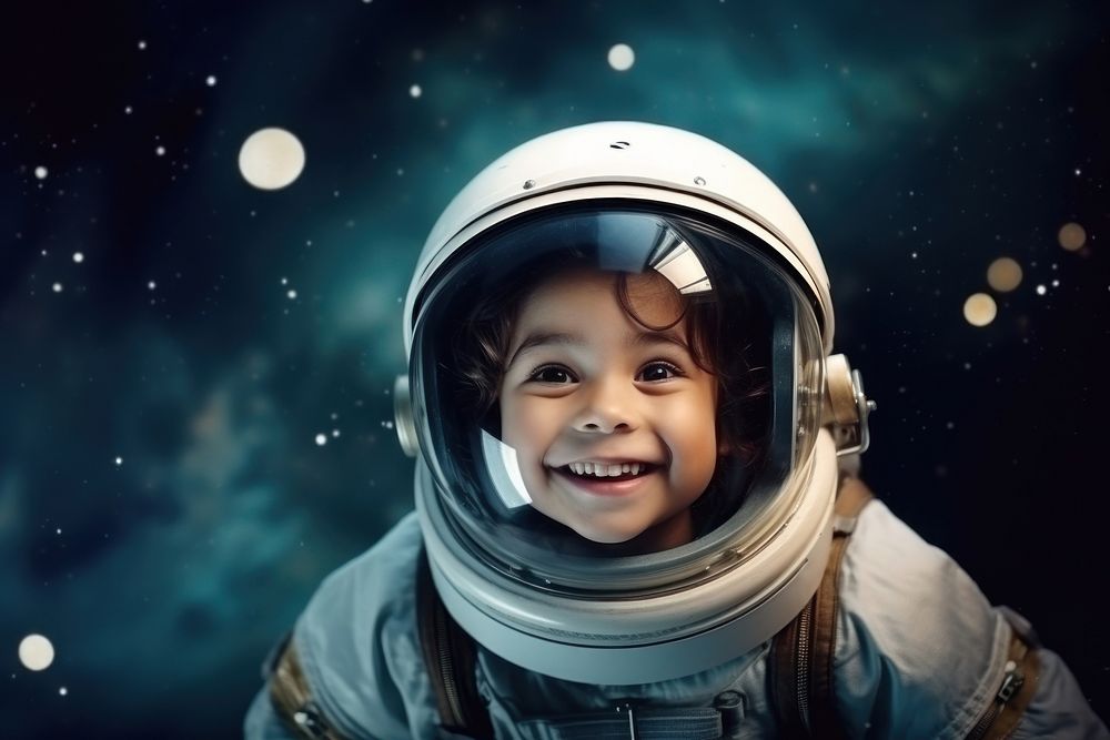 Astronaut smiling helmet child. 