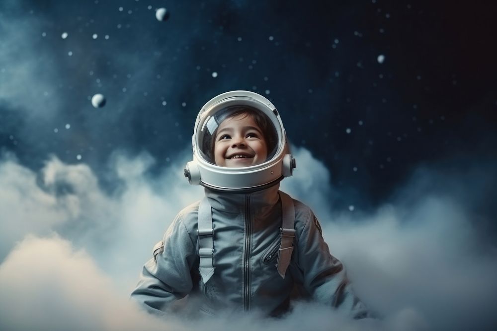 Astronaut smiling child night. AI generated Image by rawpixel.