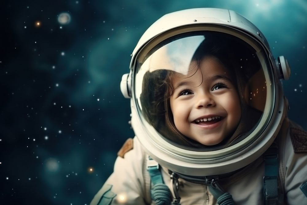 Astronaut smiling child space. AI generated Image by rawpixel.