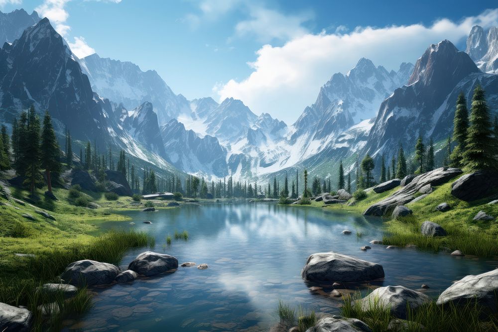 Mountain lake wilderness landscape. AI generated Image by rawpixel.