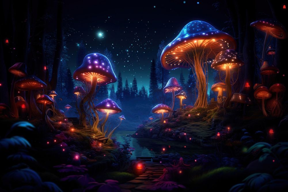 Night mushroom outdoors fantasy. AI generated Image by rawpixel.