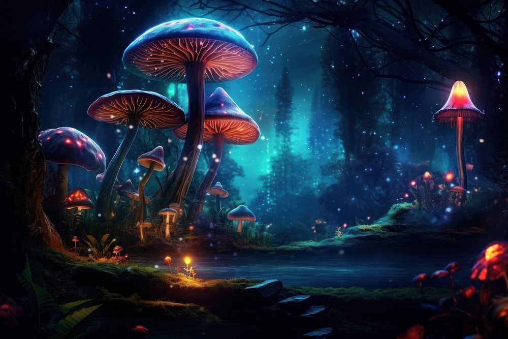 Night mushroom outdoors forest