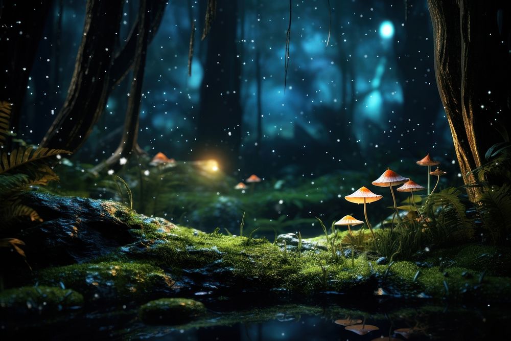 Night outdoors nature forest. AI generated Image by rawpixel.