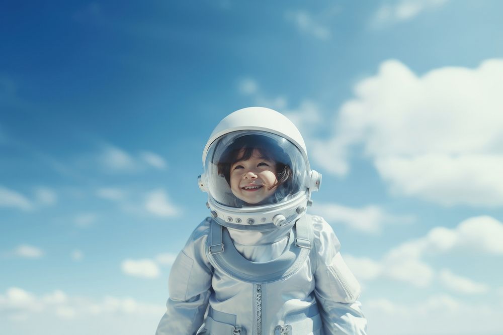 Astronaut smiling helmet blue. AI generated Image by rawpixel.