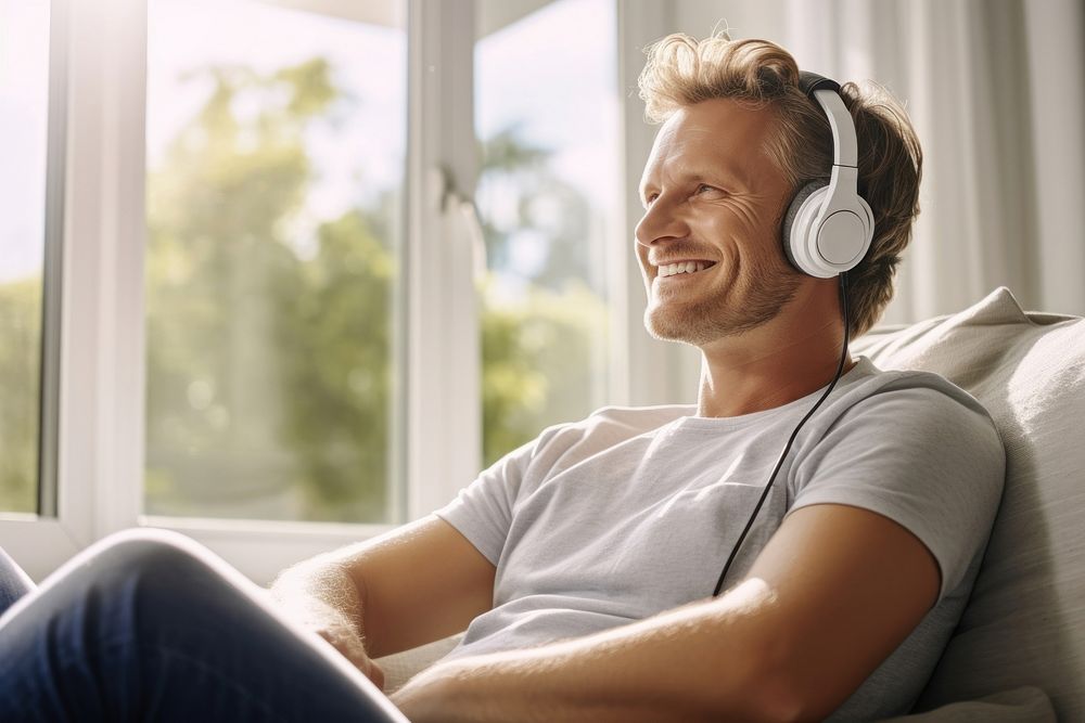 Headphones sitting headset person. 