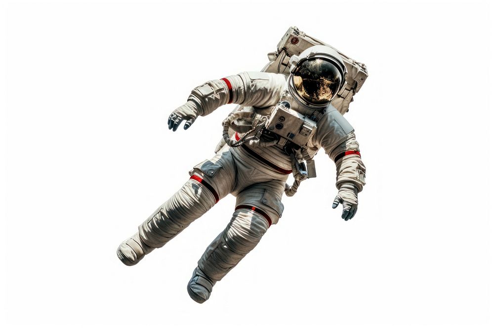 Astronaut white background parachuting protection. AI generated Image by rawpixel.