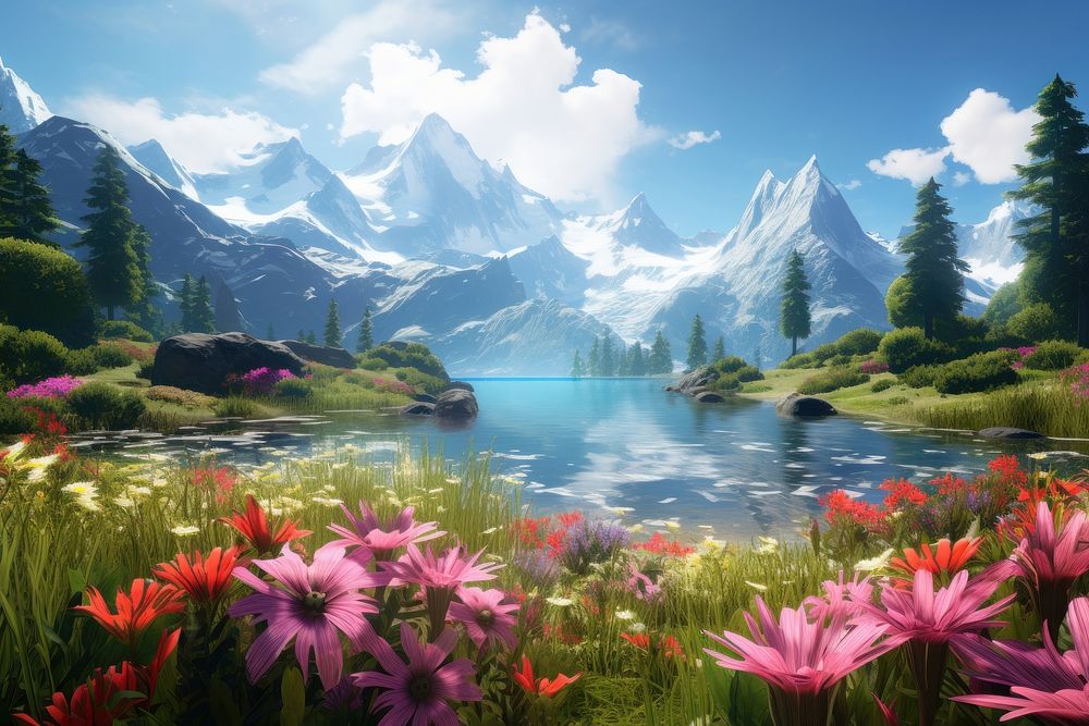 Flower lake wilderness landscape. AI generated Image by rawpixel.