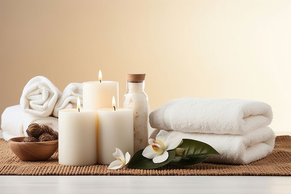 Candle towel table spa. AI generated Image by rawpixel.