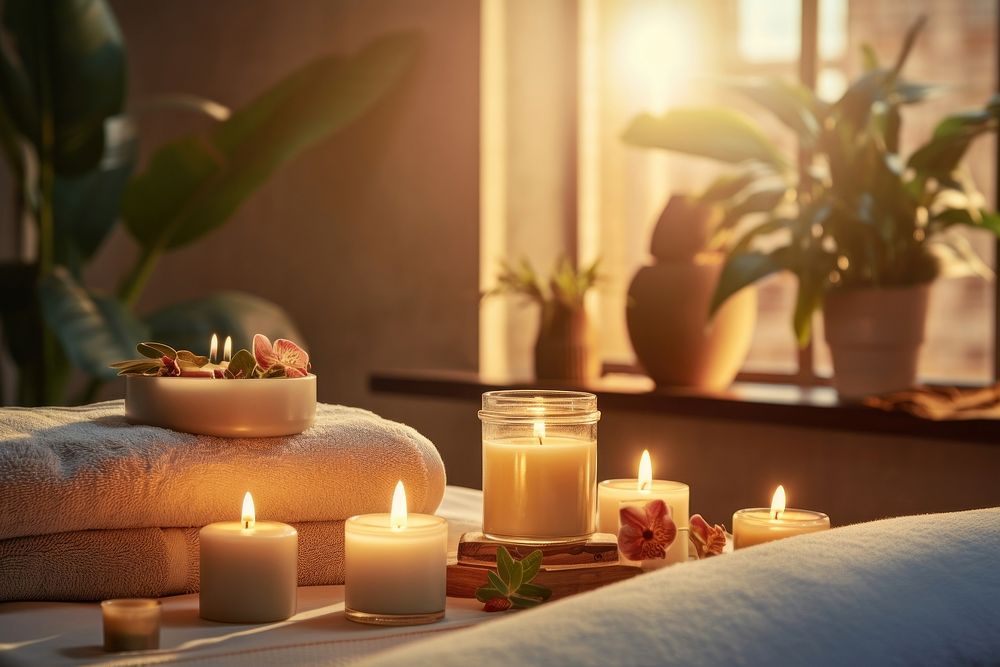 Candle lighting spa spirituality. AI generated Image by rawpixel.